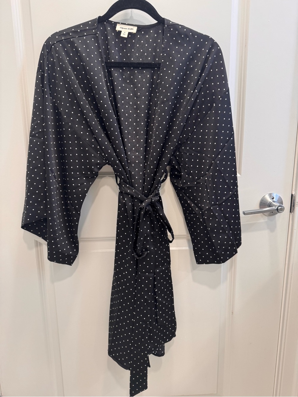 Open Edit Black Polka Dot Tie-Waist Robe - worn once!